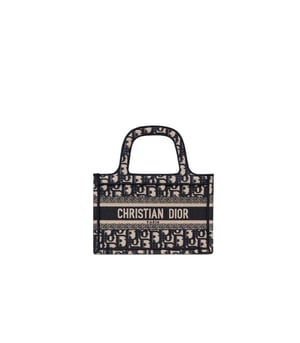 Dior Mini Book Tote Blue Oblique Embroidery