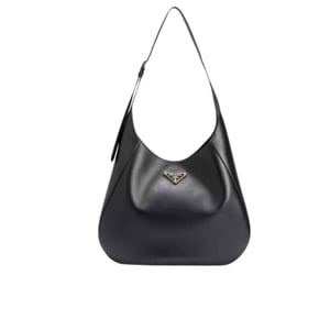 Prada Preto Large Leather Shoulder Bag With Top Stitching Black 37C