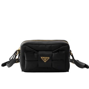 Prada Re Nylon And Nappa Mini Shoulder Bag With Bow Black 18Cm