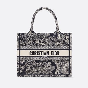 Christian Dior Small Book Tote Bag 26cm Toile De Jouy Embroidery Blue