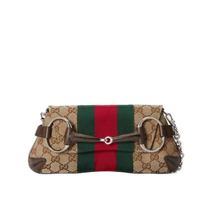 Gucci Horsebit Chain Small Shoulder Bag Beige Blue