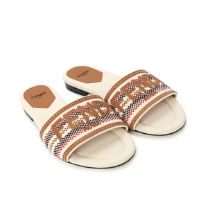 Fendi Signature Beige Canvas Slides 8R8092Ao0Xf1Lru