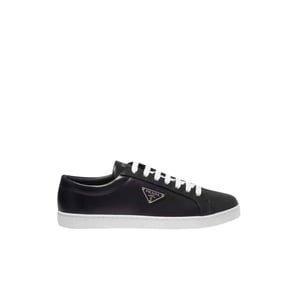 Prada Logo Sneakers In Brushed Leather Black