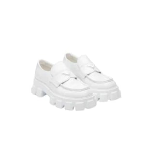 Prada Monolith Brushed White Leather Loafers 2De129B4Lf0009