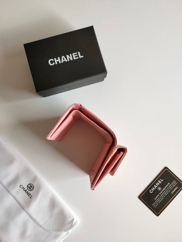 Chanel Trifold Purse 12 Peach Grained Calfskin Gold Icon – dealsyity.com
